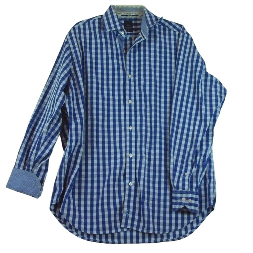 Tailorbyrd Collection Mens XL Blue Gingham Button Down Shirt Long Sleeve Cotton